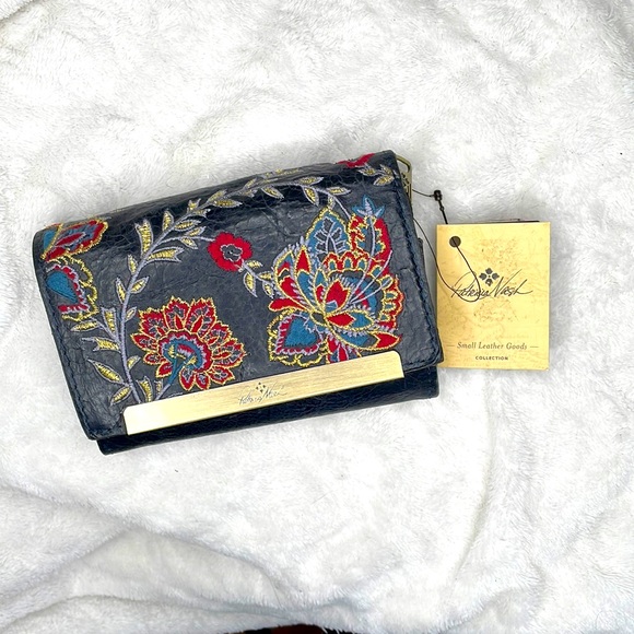 Patricia Nash Accessories - Patricia Nash Cametti embroidered black leather trifold wallet w/metal accents